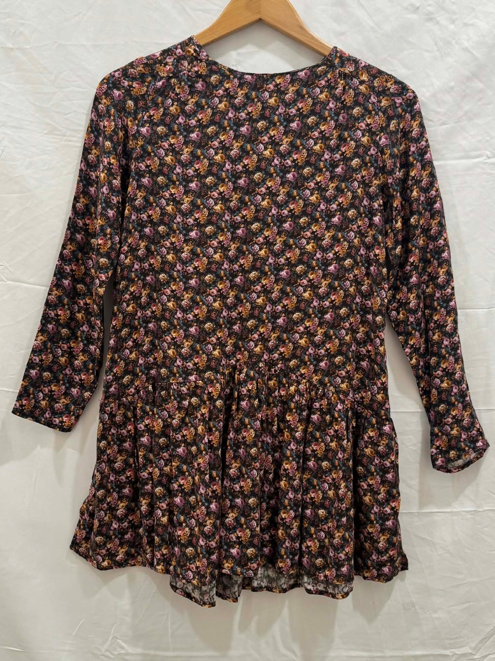 Zara Black Floral Long-Sleeve Girls Dress with Pink & Yellow Roses